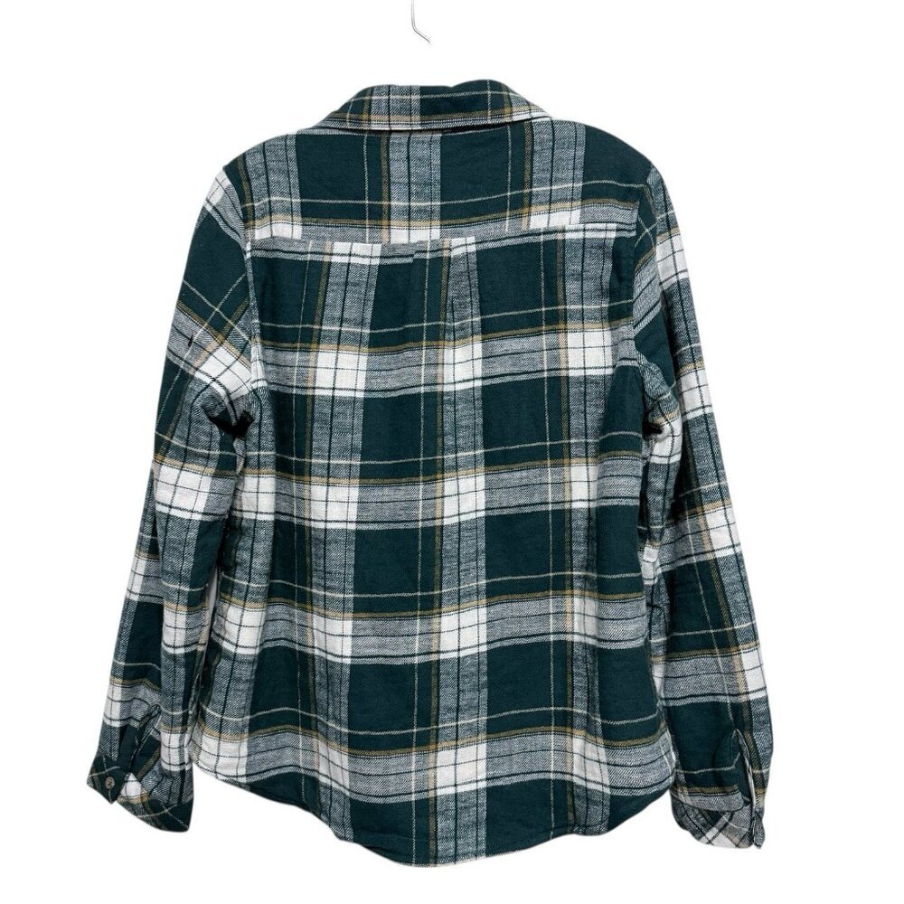 Love Tree Faux Fur Lined Flannel Shirt Shacket Size Medium Green Plaid NWT - Picture 2 of 5